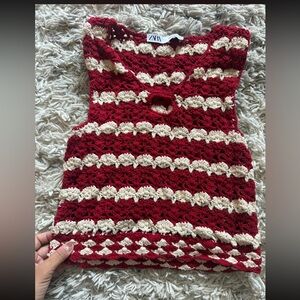 Crotchet Red and Nude Zara top